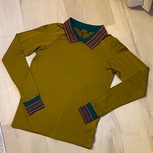 NWOT! SCOTCH & SODA Long Sleeve Olive Green Silky Stretch Polo Shirt -Size XS